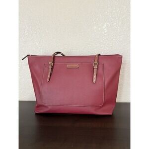 Large Red St. John's Bay Faux Leather Tote Bag With Tan Details